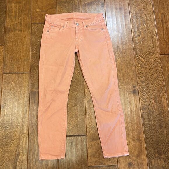 7 For All Mankind Cropped Skinny Peach Pink Jeans - Picture 1 of 12